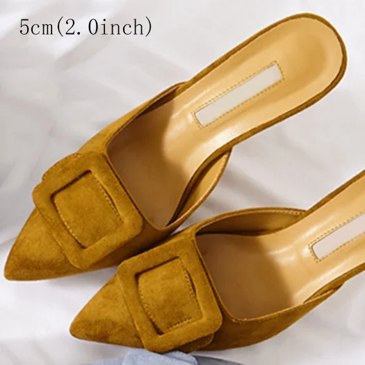 Tan 5cm Scarpin черный сандалии насосы известный женщина Указательный палец итальянский зеленый высокие каблуки средняя пятка 3 дюймовый мюли тапочки персиковый замша китайская новая Китай мода Лето - Цвет: Tan 5cm