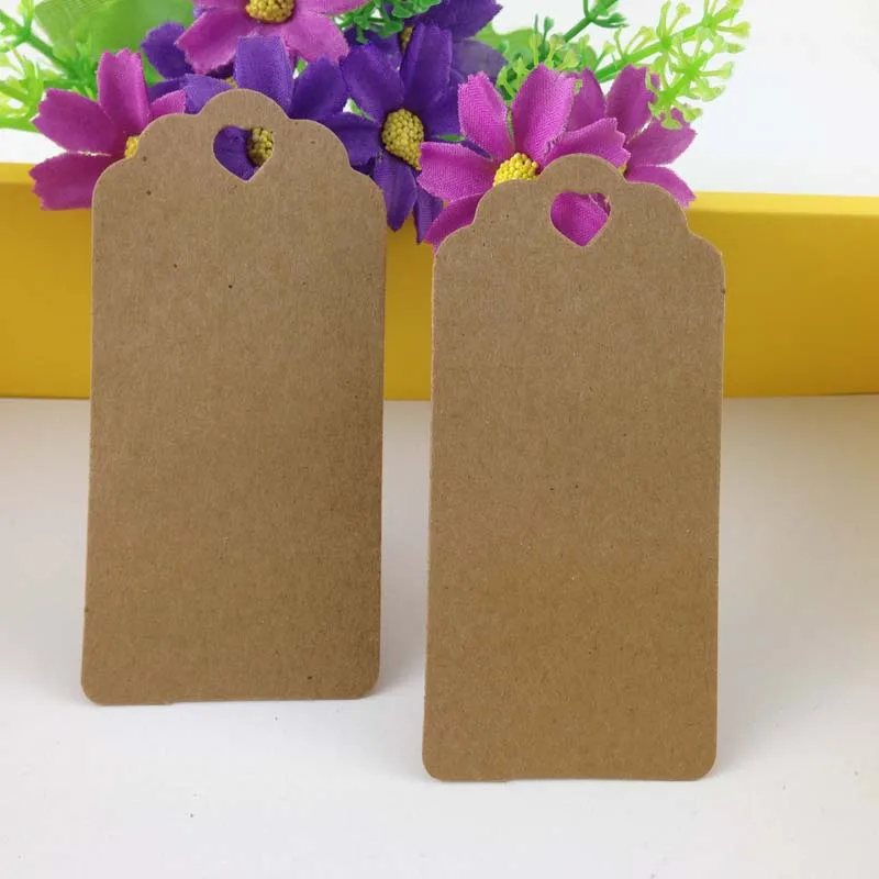 

400PCS/Lot 9.5*4.5cm Kraft Paper Gift Hang Tags Retangle Scalloped With Heart-shaped Hole Price Tag Label Accept Custom Logo