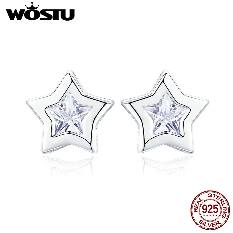 WOSTU, 925 пробы, серебряная крошечная звезда, милые серьги-гвоздики для женщин, дочери, Серебряные Кристаллы, модные ювелирные изделия, подарок, Brincos CQE437