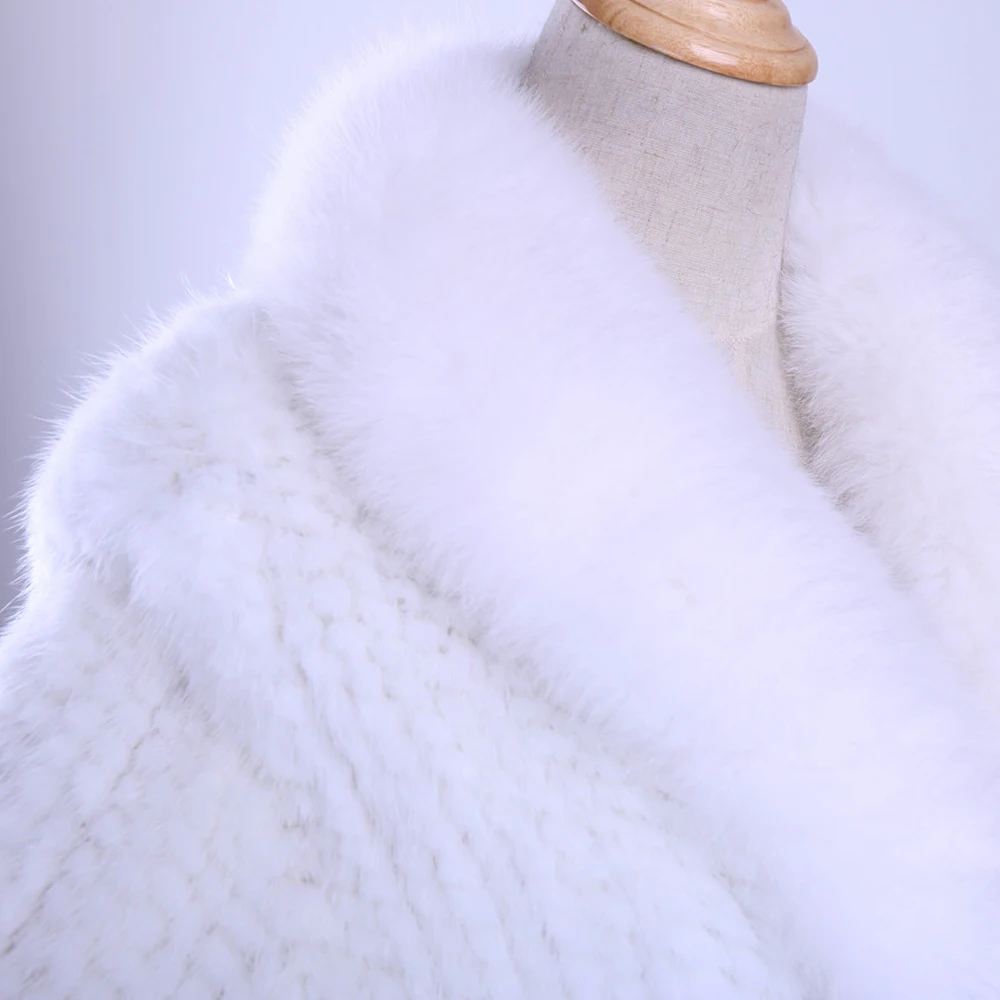 Luxury New Genuine Knitted Mink Fur Shawl Wrap Cape with Fox fur collar Triming women Lady mink fur coat Jacket Stole Amice