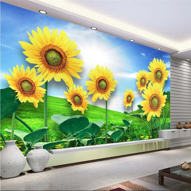 

beibehang Large Custom Wallpaper Mural Sunlight Sunflower 3D Living Room Bedroom TV Background Wall papel de parede 3d