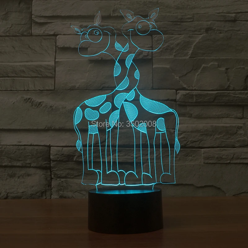 Милый мультфильм жираф Шеи Обертывание 3d форма LED ночника 7 цветов USB кабель как