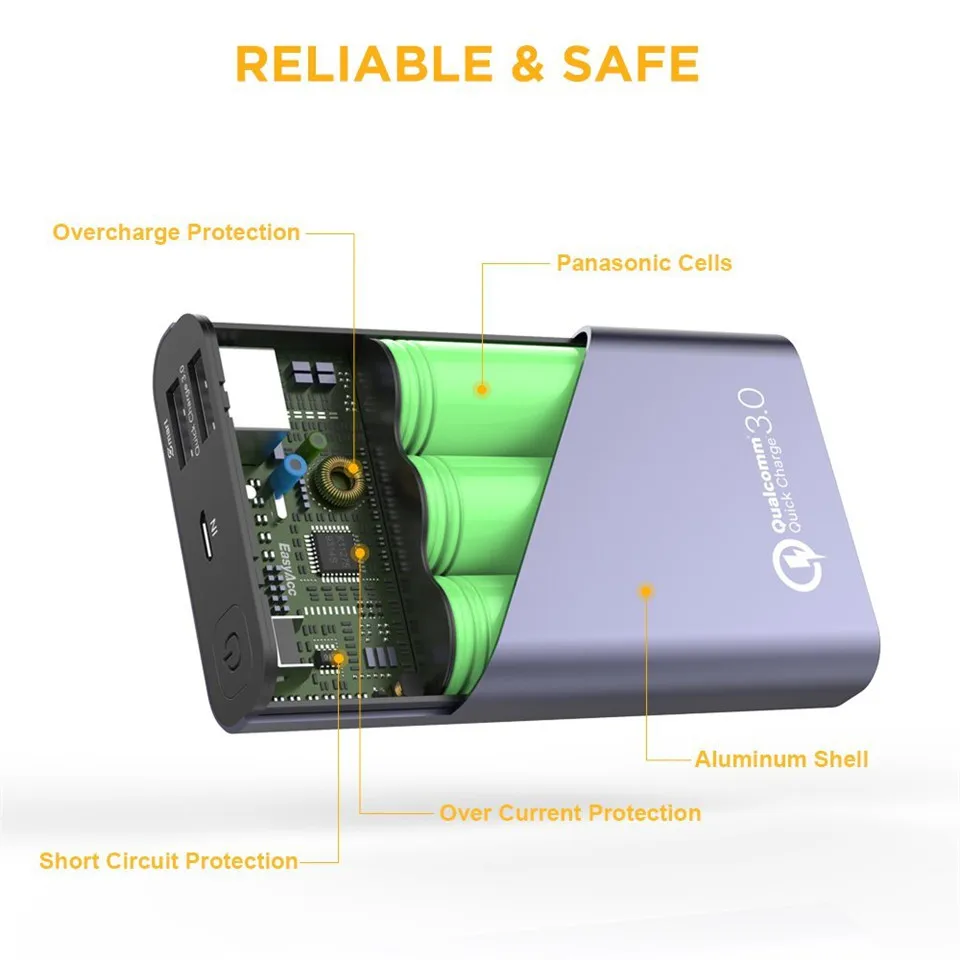 Easyacc 10000 мАч Зарядное устройство Qualcomm Quick Charge 3 0 с двумя портами портативное