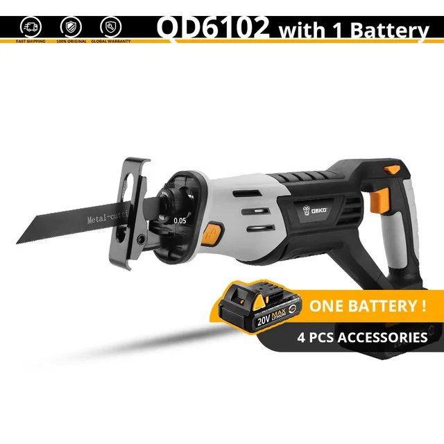 One battery DEKO 20V Беспроводная сабельная пила Регулируемая скорость электрическая пила с батареей и 4 лезвиями - Color: One battery