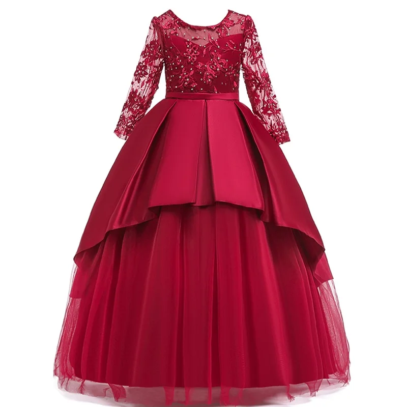 Teens party dress 2020 Kids Girls elegant Wedding Flower Girl Dress Sleeveless Satin Princess Pageant Formal long petal | Детская одежда