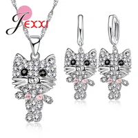 cartoon kitten design jewelry sets trendy party accessories 925 sterling silver necklaces drop earrings sets gifts for women