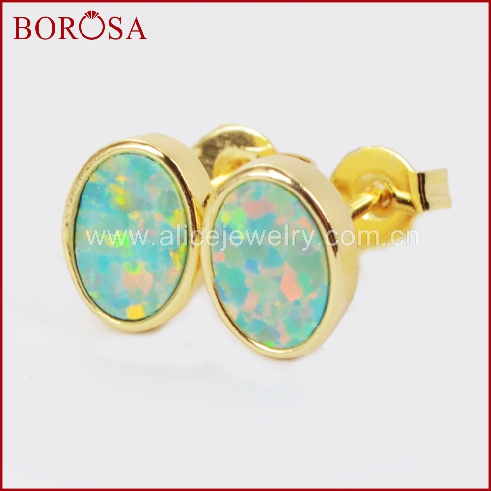 Серьги-гвоздики с опалом BOROSA серьги золотистого цвета овальным белым для девочек