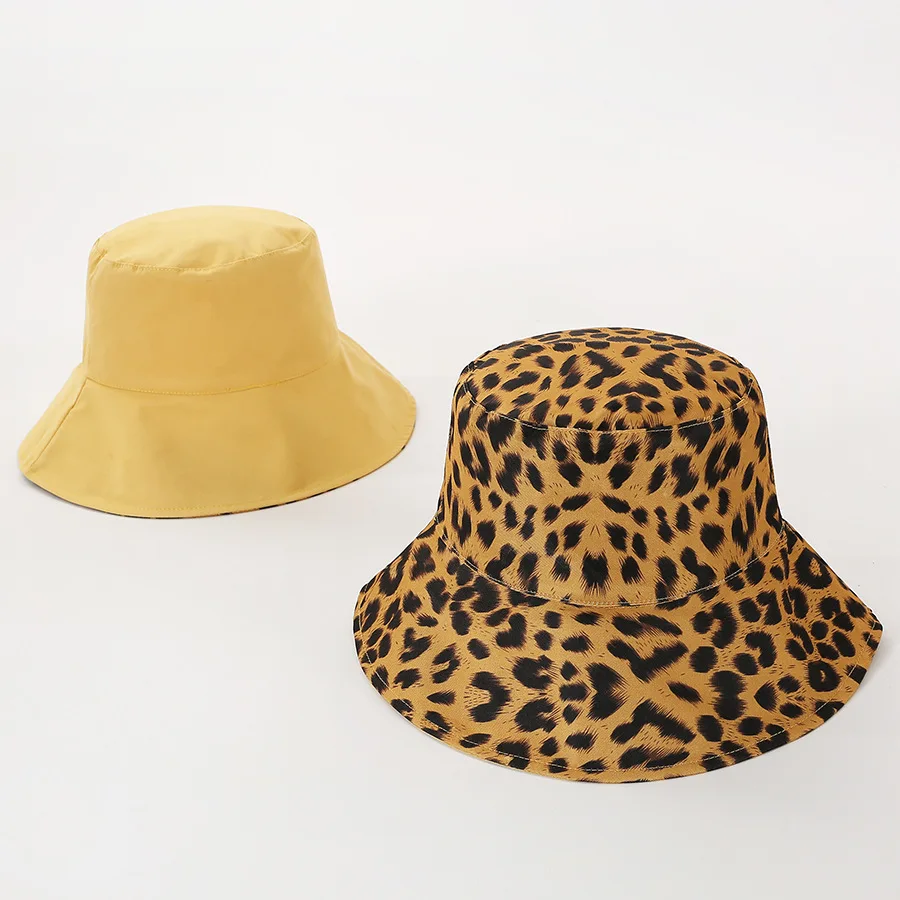 

PLOERMIN Foldable Cotton Leopard print Women Bucket Hat Double-Sided Wearable Fisherman Hats Spring Summer Sun Protection Caps