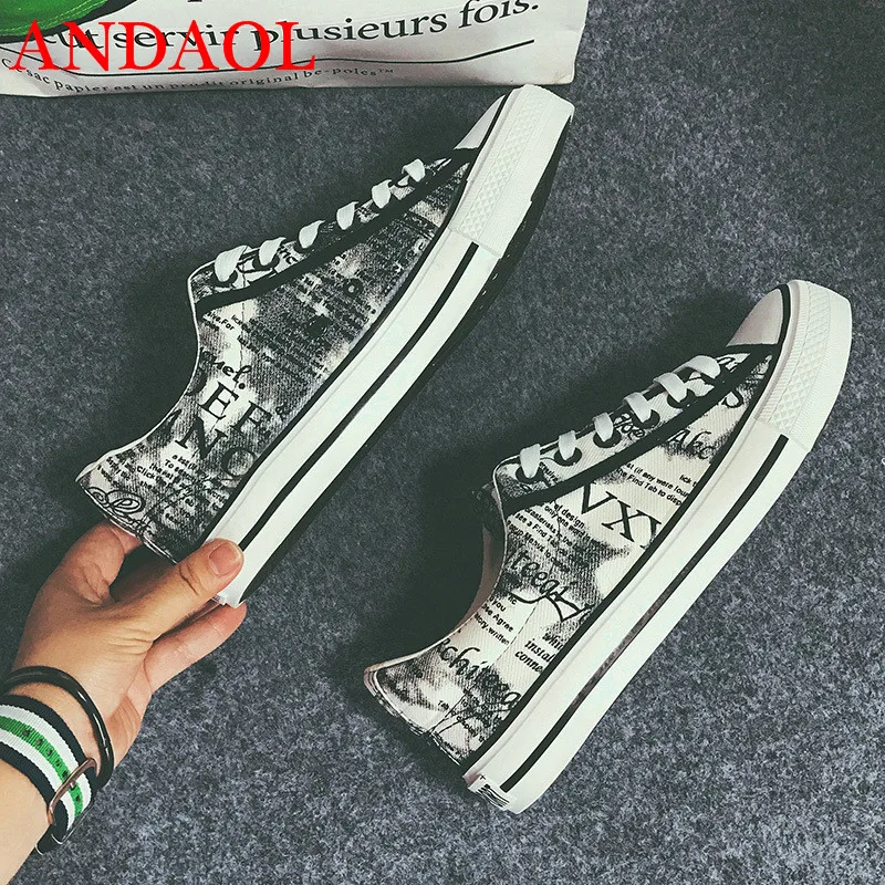 

ANDAOL Men's Casual Shoes Top Quality Breathable Letter Light Sneakers Tenis Feminino New Luxury Lace-Up Campus Canvas Trainers