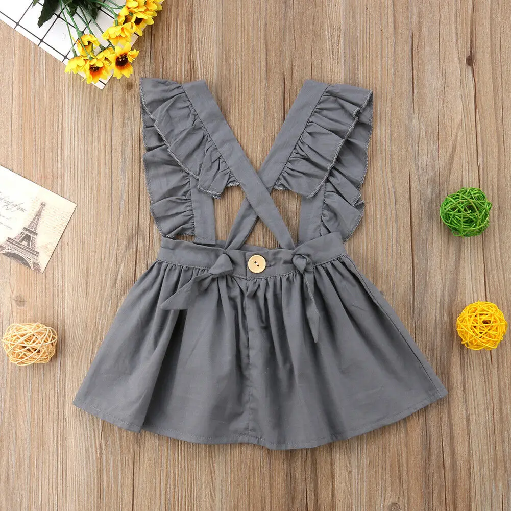 Hot Sale Baby Girls Solid Cross Strap Tutu Princess Dress Ruffle Dress Cotton Overall Summer Party Cross Strap Sundress