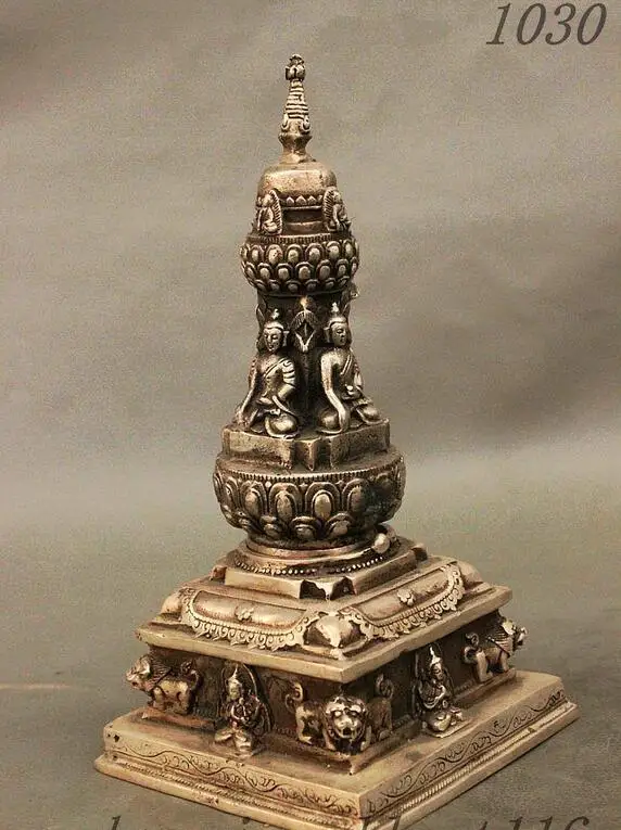 Тибетский буддизм Серебряный лев зверь Шакьямуни Амитабха ступа Будды башня