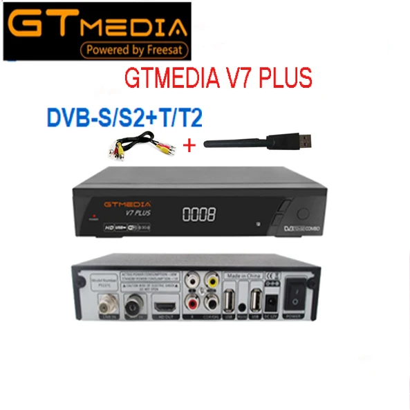 GTMEDIA V7 плюс 1080P Full DVB-S/S2+ T/T2 Поддержка H.265 4-разрядный светодиодный дисплей Поддержка PowerVu DRE и Biss key Поддержка USB Wi-Fi