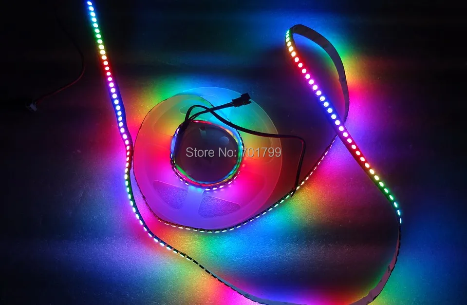144 светодиодов/м WS2812B(5050 rgb led с WS2811 IC встроенный) Светодиодные полосы пикселей, DC5V, 2 м длиной, не водонепроницаемый; Черная печатная плата