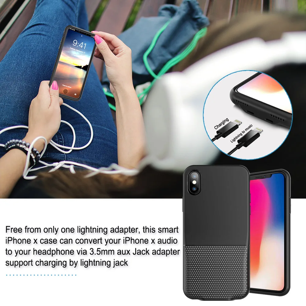 Чехол для зарядки с двумя разъемами Lightning и Audio iPhone X одновременная зарядка