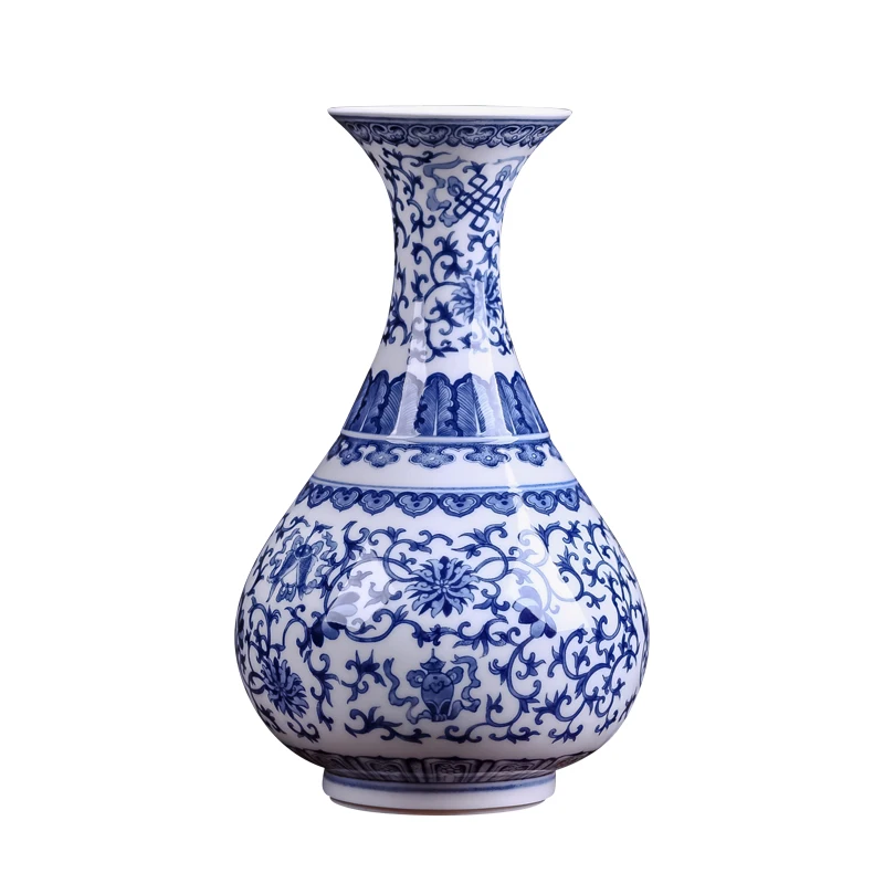 Jingdezhen антикварная неглазурованная сине-белая керамическая ваза украшение для