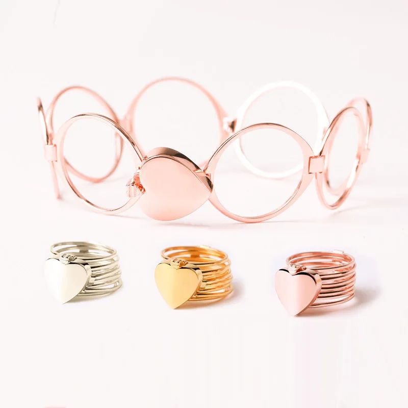

New Fashion Engagement Ring Beauty 100% 925 Sterling Silver Ring For Women 3 Color Heart Bands Fine Jewelry