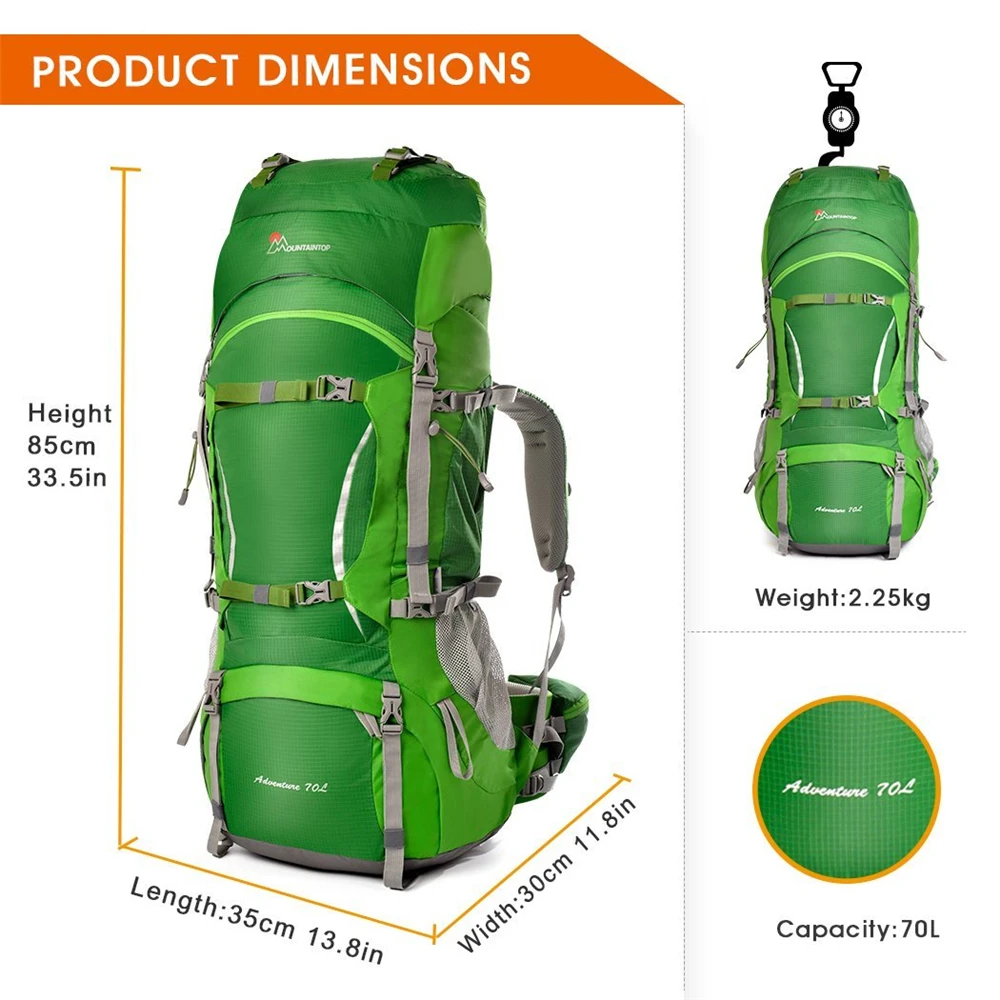 70L Climbing Bag Cologne Material Internal Frame Unisex Packs for Travel Hiking Outdoor Long Distance Camping Backpack | Спорт и