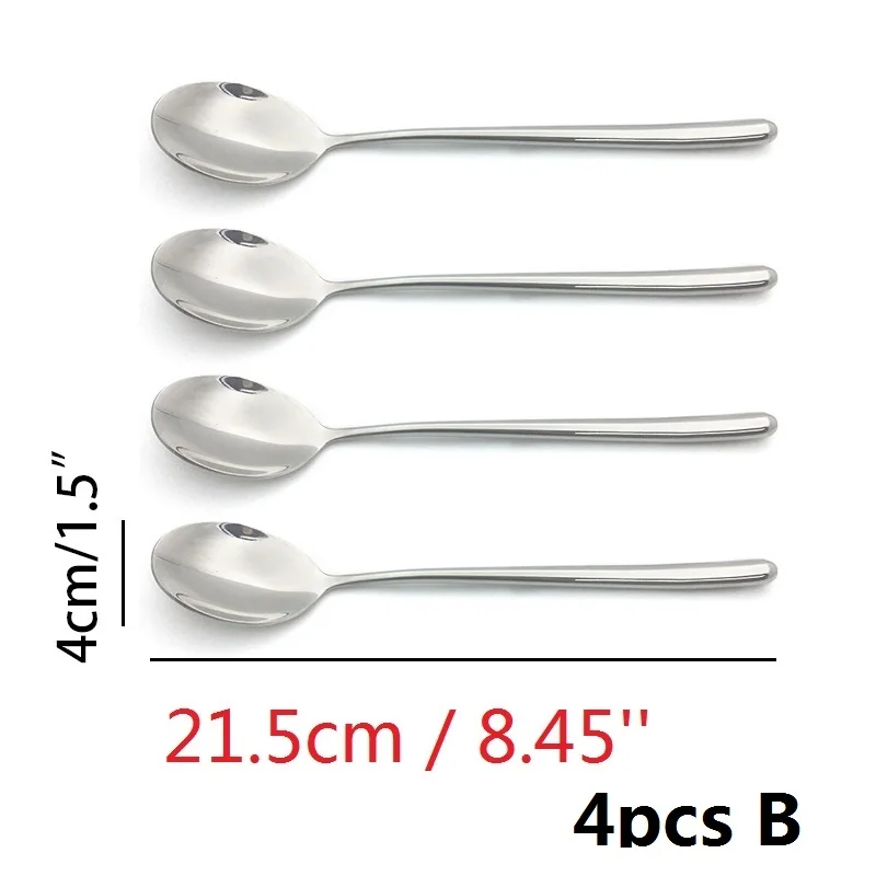 4pcs B Large spoon 304 нержавеющая сталь для ложек с длинной ручкой корейские суповые ложки столовая ложка для риса салат совок Смешивание Кофе десерт чайная ложка столовые приборы - Цвет: 4pcs B Large spoon