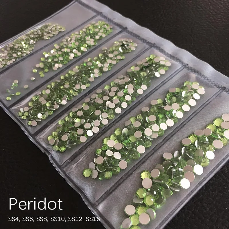 Peridot SS4-SS16 Стразы для дизайна ногтей с плоской задней поверхностью Блестящий Кристалл DIY Ювелирные изделия бриллианты дизайн аксессуары для маникюра - Цвет: Peridot