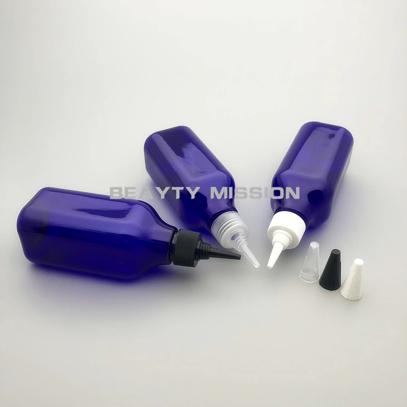 

200ml 24pcs/lot empty plastic square bottle blue pet bottle with transparent/black/white Twist Top Caps pointed mouth top cap