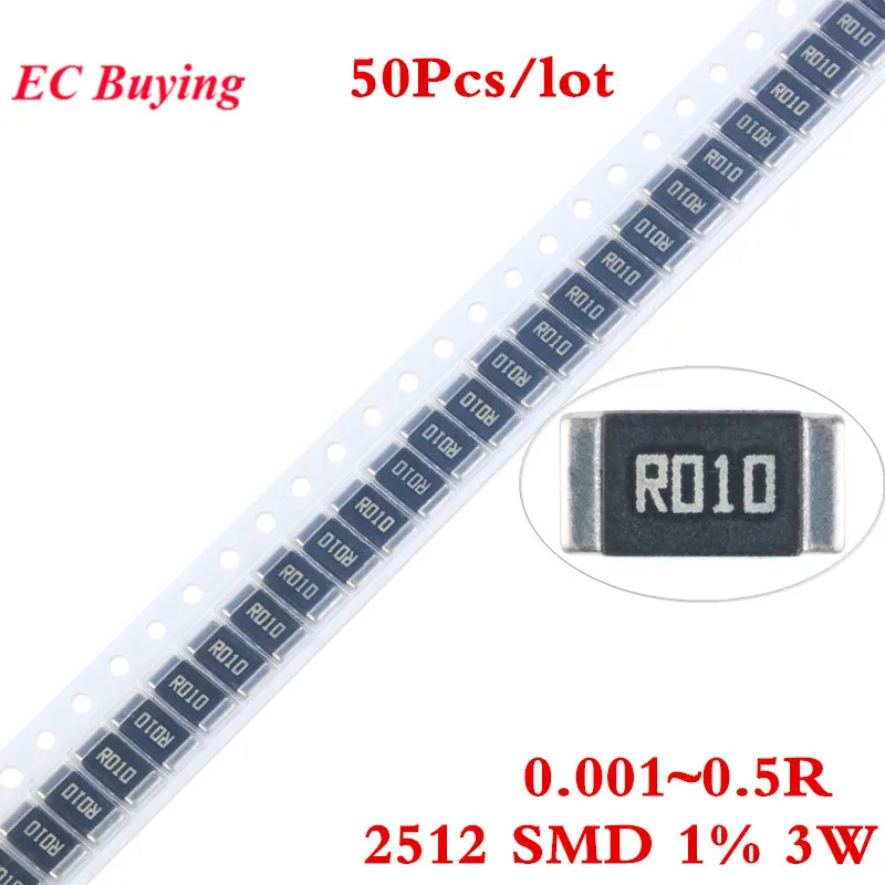 50 шт. 2512 SMD сплав Резистор Чип 3W 1% 0.001R 0.01R 0.012R 0.03R 0.05R 0.06R 0.1R 0.2R 0.22R 0.3R 0.33R 0.5R Ом