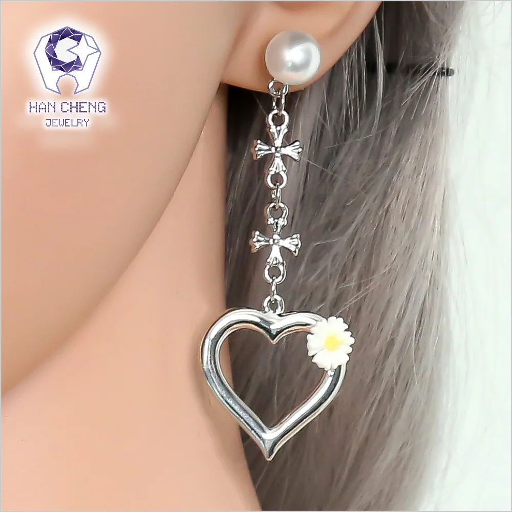 HanCheng Новый Модный золотой длинный висячий цветок из смолы с жемчугом и сердцем