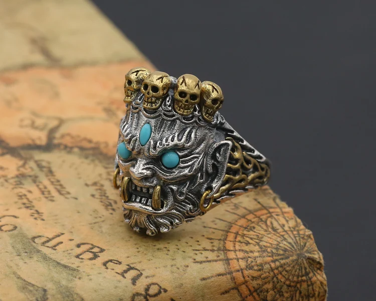 Мужское серебряное кольцо в виде буддистского черепа | Украшения и аксессуары