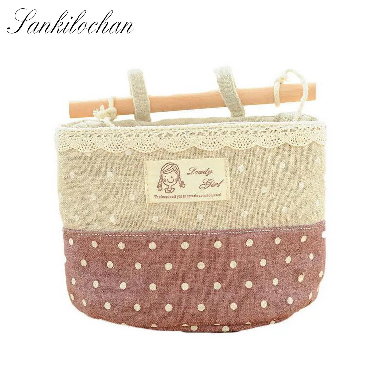 Стенное кружевное хлопковое карманное водонепроницаемое хранение для вешалки, органайзер для макияжа, косметическая корзина для хранения.