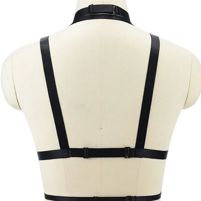 

Black Bra Women Crop Top Adjust Cage Bra Sexy Stocking Goth Harajuku Belt