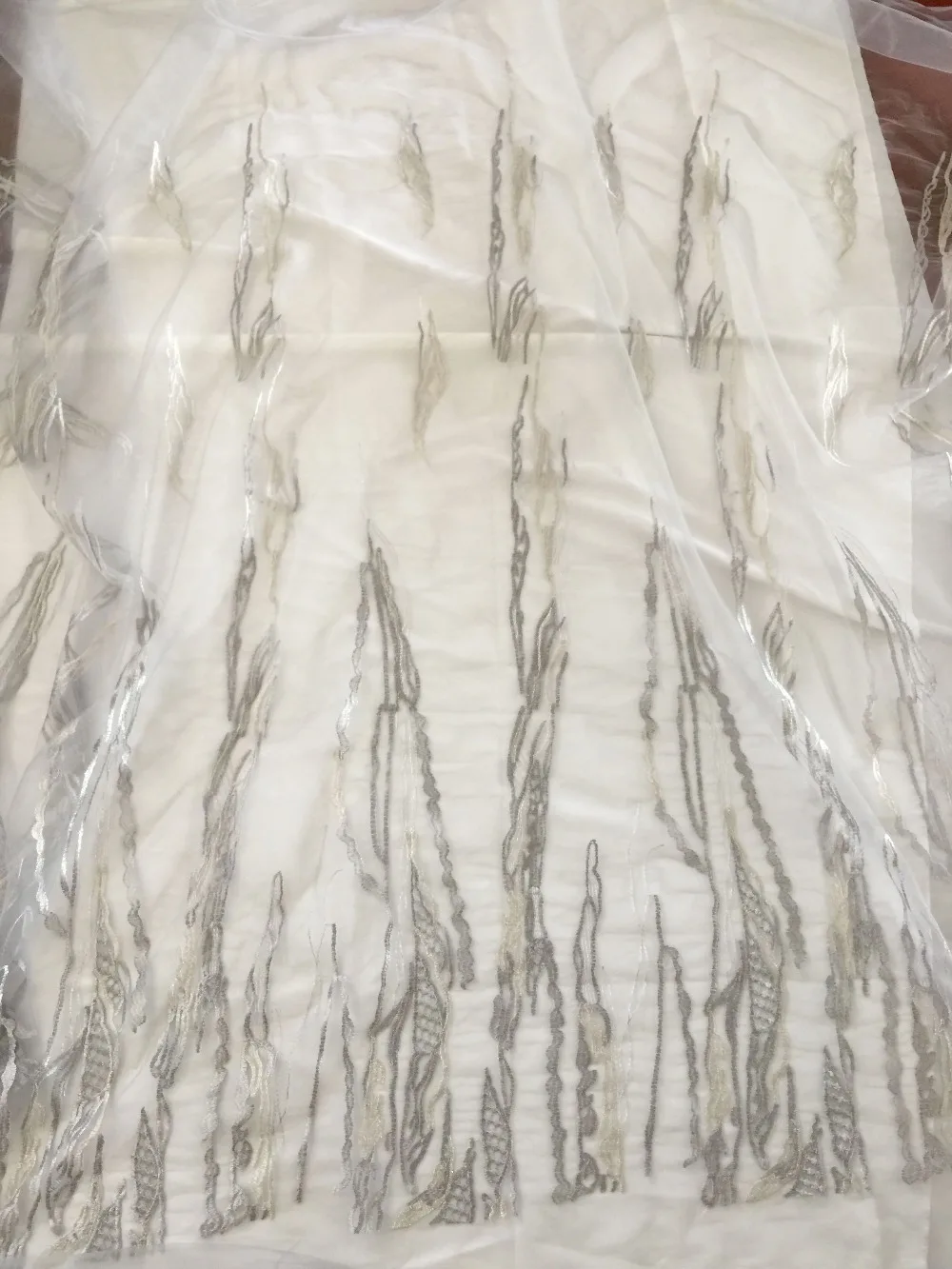 5 ярдов изящная мягкая Тюлевая линия вышивка кружевная ткань серого цвета для