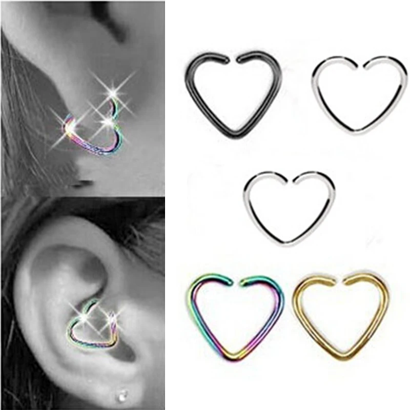 1 шт. серьги Клипсы из титановой стали в форме сердца женские Надеваемые На ушной