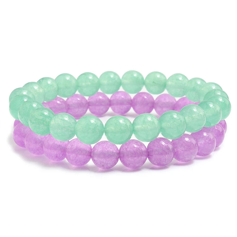 green and purple 1 комплект любителей дружбы эластичный Канатный браслет с подвесками для мужчин 8 мм Розовый Природный камень синего цвета зеленые бусы из авантюрина браслеты для женщин подарок - Окраска металла: green and purple
