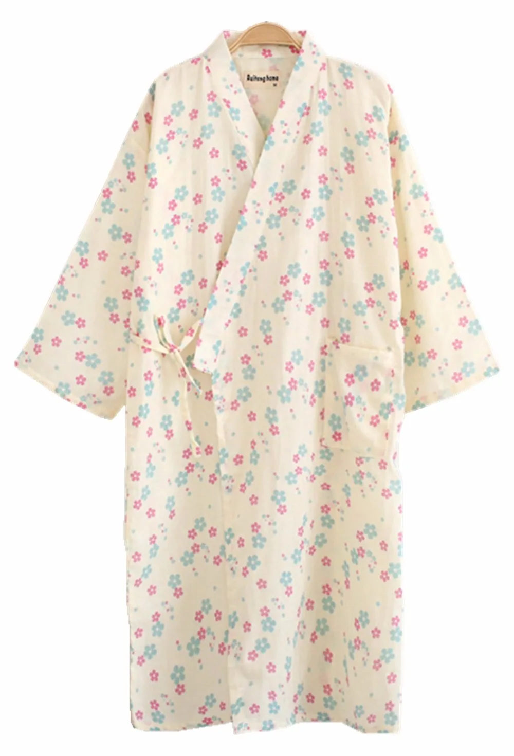 Халат женский из 100% хлопка с карманами и цветочным принтом 8 цветов|kimono bathrobe|bathrobe
