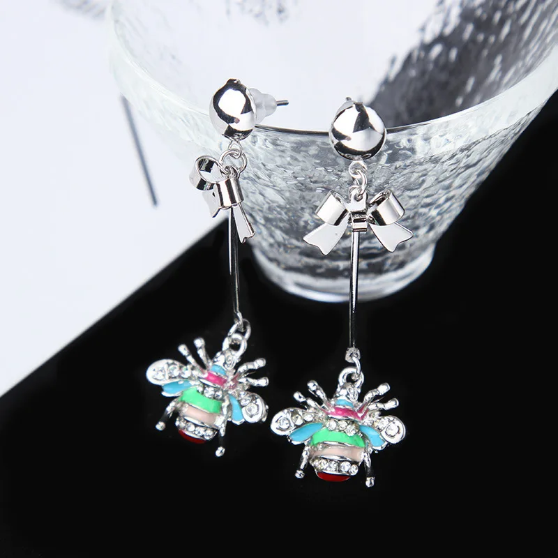 Крутые длинные серьги подвески с эмалью в виде пчелы|bee earrings|long earringsearrings long |