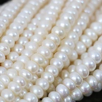imported white freshwater 7 8mm pearl natural abacus button loose beads high grade diy beautiful jewelry making 15 inch b1346