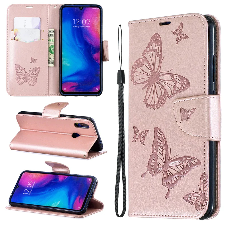 Чехол книжка с бабочкой для Xiaomi Note 7 Pro 2019 чехол кошелек из искусственной кожи