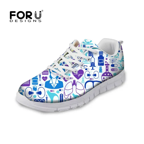 FORUDESIGNS/Весенняя удобная обувь для медсестры; женские кроссовки с милым рисунком; женская обувь на плоской подошве с принтом; дышащая женская обувь на плоской подошве - Цвет: H9396AQ