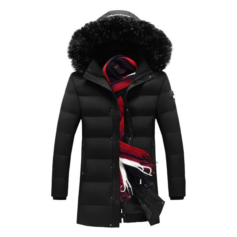 TIEPUS размера плюс M~ 5XL, 6XL, 7XL, 8XL пуховик мужской сплошной цвет меховой воротник с капюшоном Длинная Парка мужская зимняя куртка