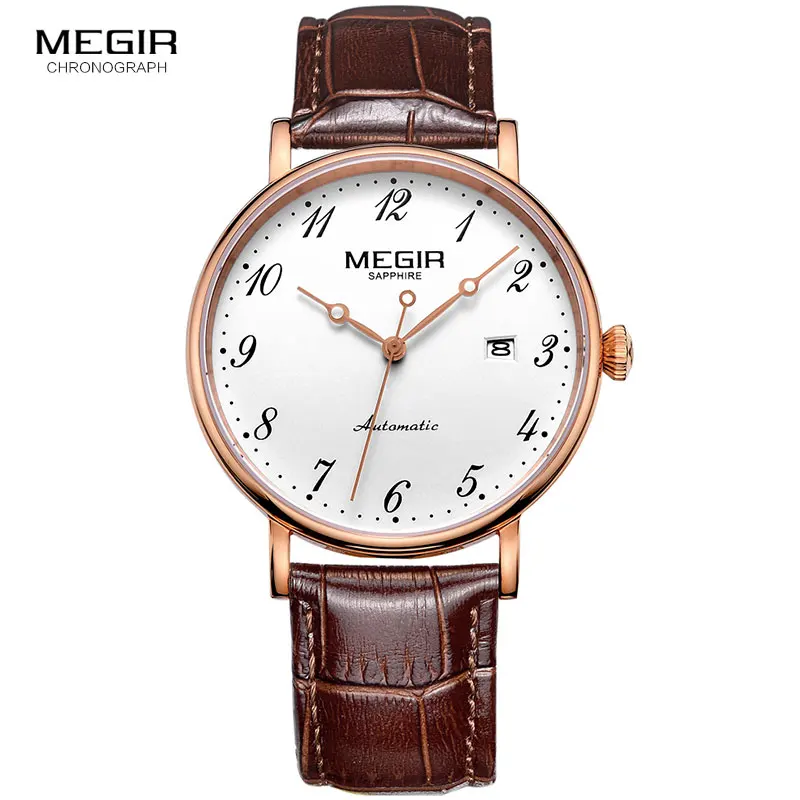 MEGIR Брендовые мужские часы автоматические механические часы Tourbillon спортивные часы кожаные повседневные деловые часы в ретро-стиле Relojes Hombre - Цвет: ML62012-Rose-White0