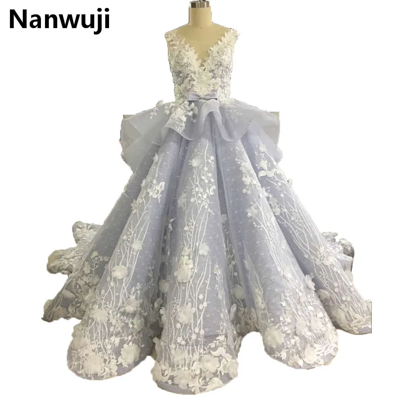 Голубое Бальное платье для выпускного вечера кружевное длинное официальное