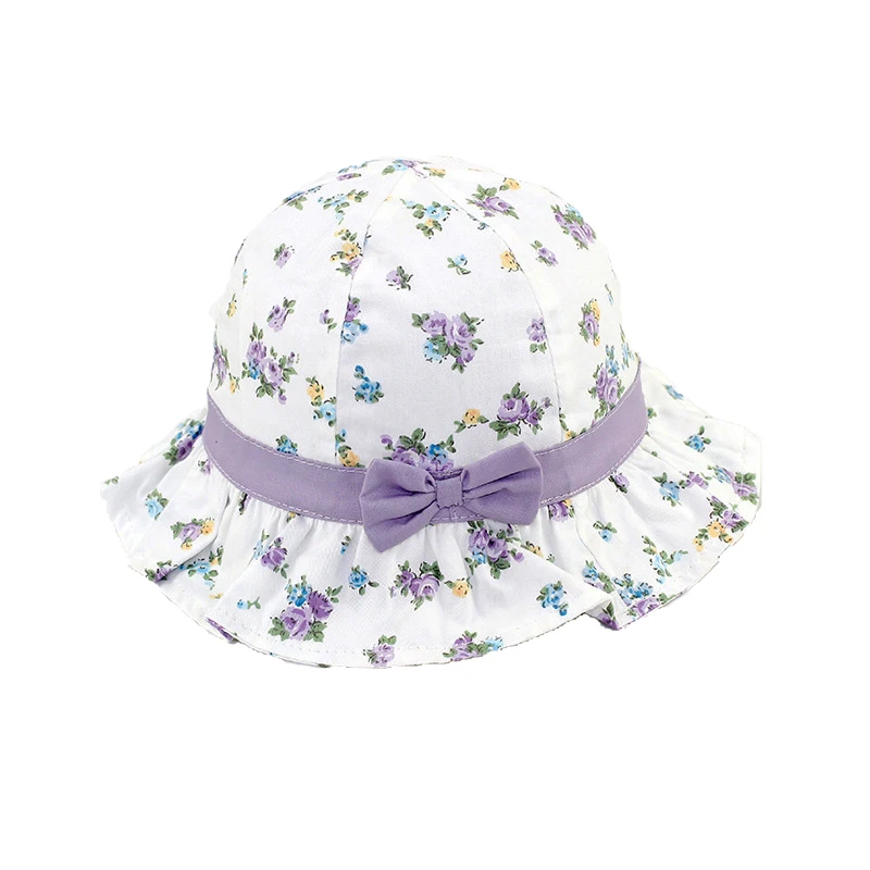 floral purple Цветочная шляпа для маленьких девочек; шляпа от солнца для девочек; шляпа с оборками для малышей; джинсовая детская Солнцезащитная шляпа с цветочным рисунком - Цвет: floral purple