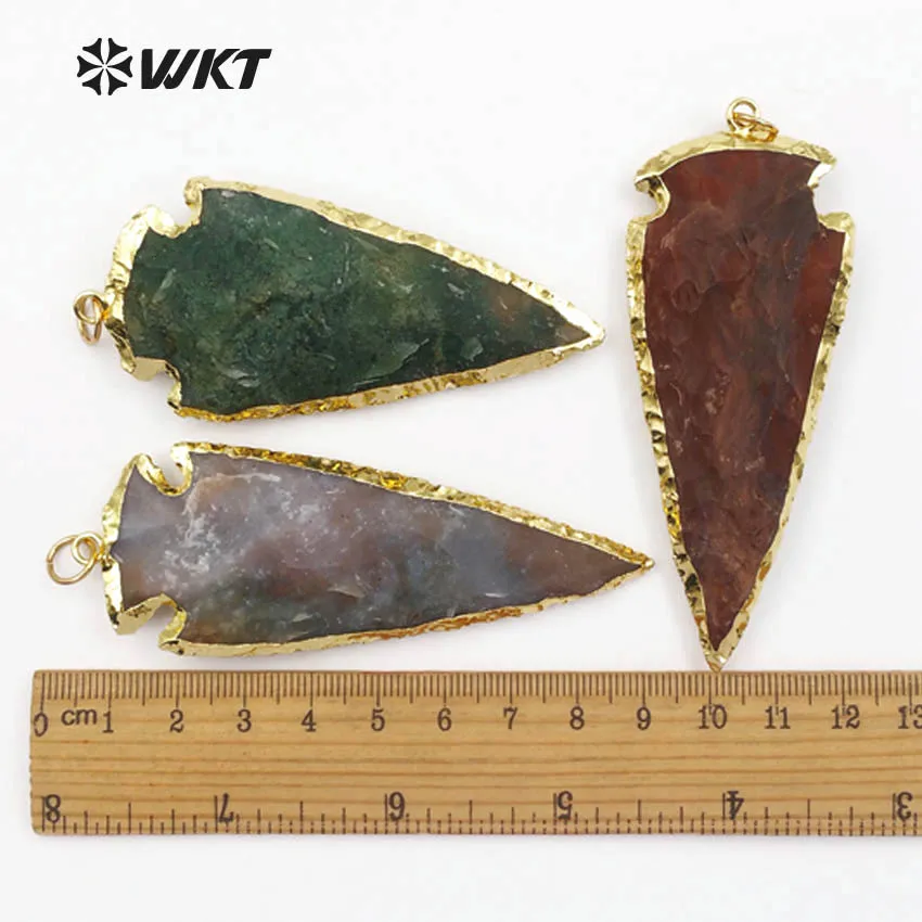 

WT-P1378 WKT wholesale Fashion natural stone pendant arrowhead shape with gold color plated for DIY jewelry arrowhead series