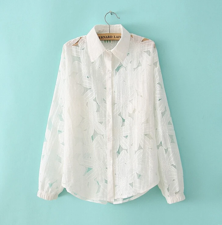 Новый Хиты 2014 мода выдалбливают белая блузка женщины размеров цветка нагрудные