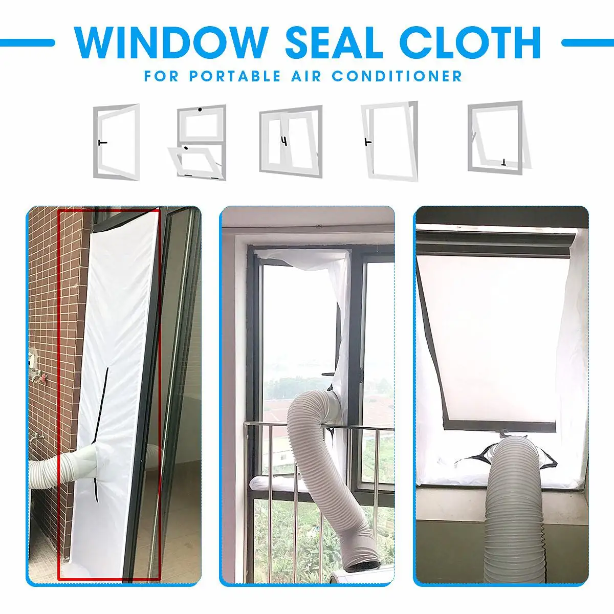 Warmtoo-sello de ventilación de ventana de aire acondicionado portátil, bloqueo de placa de tela, tubo de salida de aire, manguera, ventana, Kit de sellado de puerta corredera