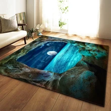 Home Decor 3D Carpets for Childrens Room Galaxy Space Moon Living Room Rugs Soft Flannel Floor Area Rug Bedroom Mat Kitchen Rug