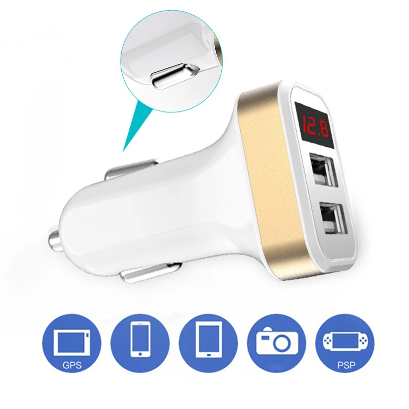 Автомобильное зарядное устройство с двумя USB-портами и светодиодным дисплеем 2 1 А