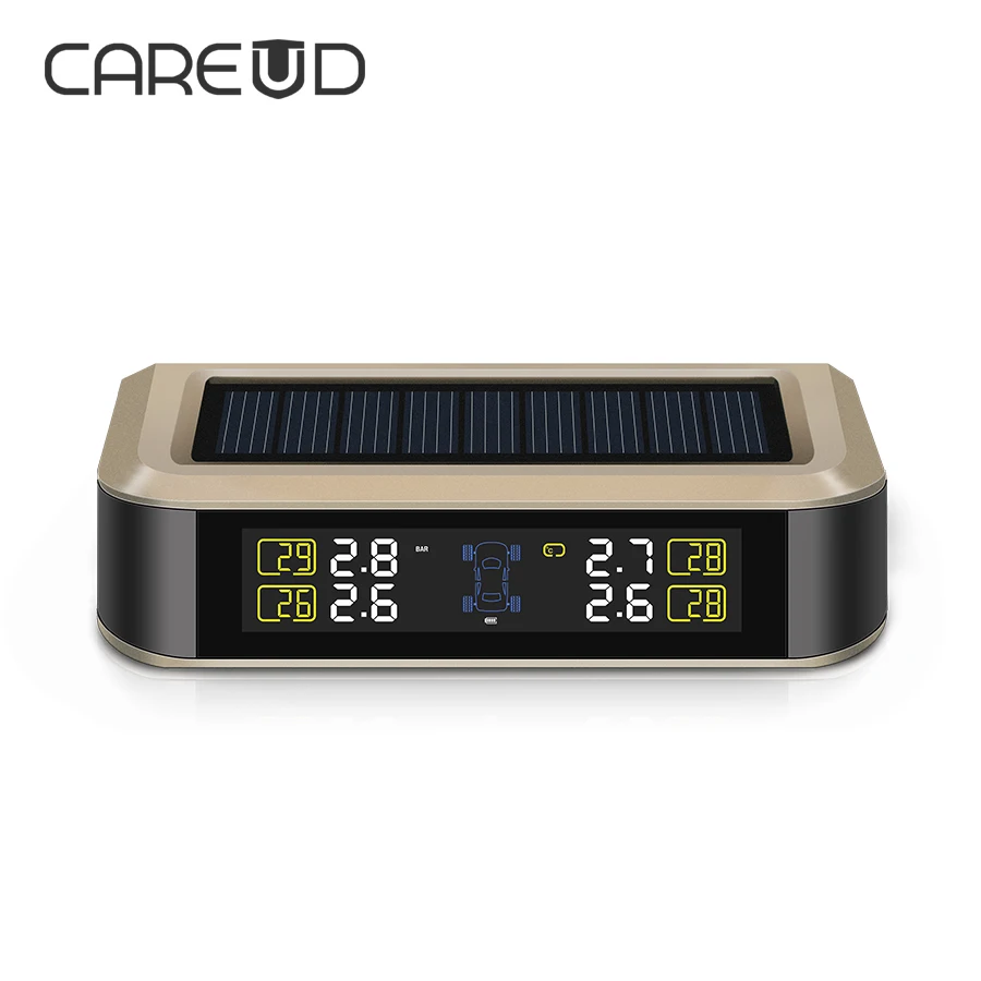T601X-NF+ Car Solar Power TPMS and Tire Pressure Monitoring System with Wireless 4 Internal Sensor LCD Monitor Support Bar PSI | Автомобили
