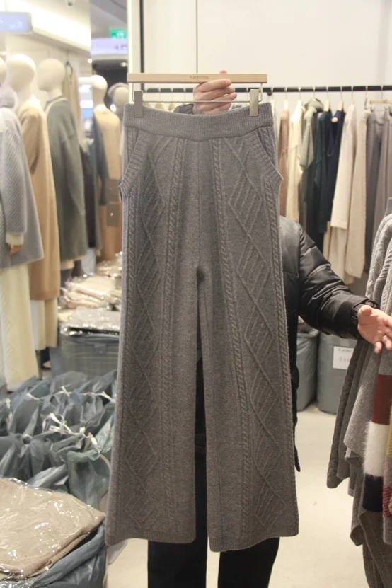 Корейский Для женщин Трикотажные Широкие штаны Высокое качество на весну и зиму