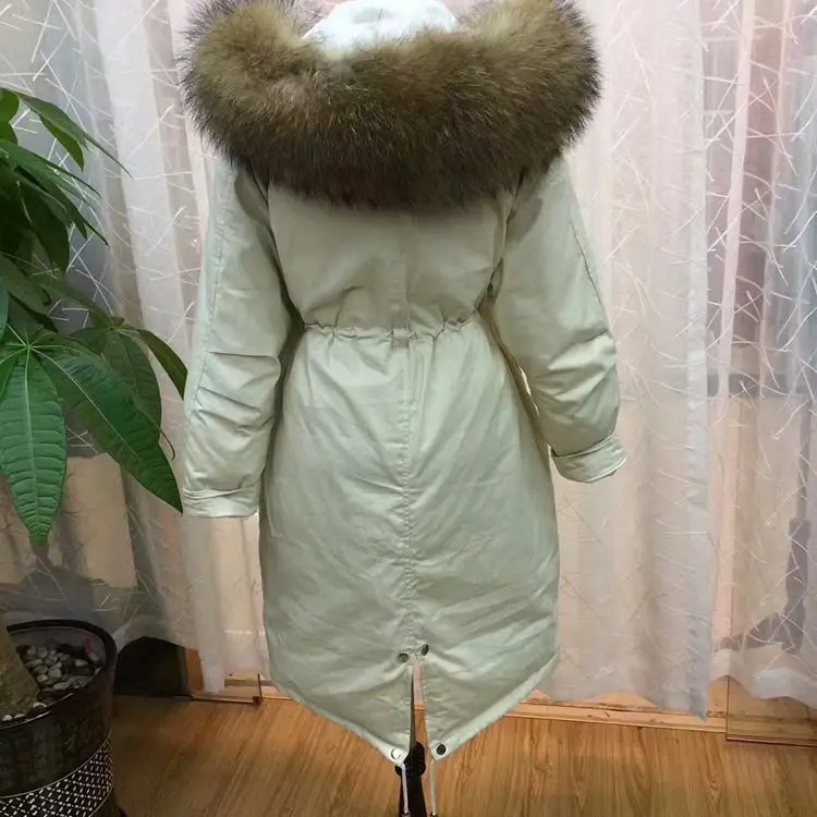Женский пуховик с воротником из меха енота куртка на утином пуху Модная парка для