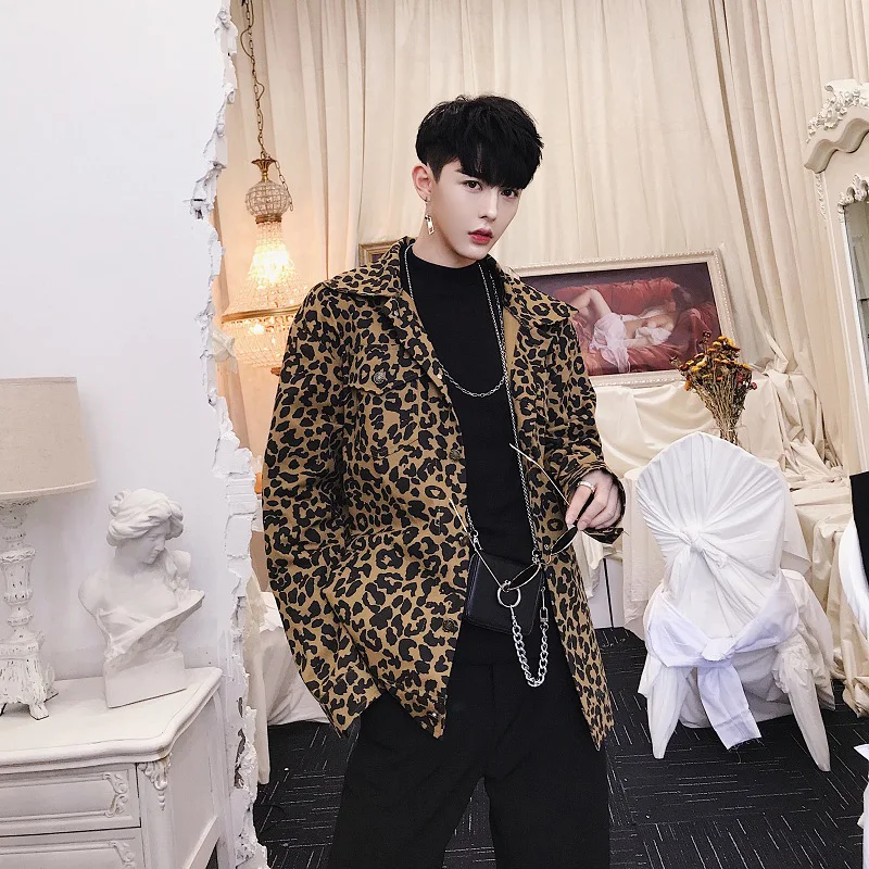 

New Male Drop shipping Jacket Yellow leopard grain long suit Nightclub Men singer DJ DG stage costumes formal clothes plus size